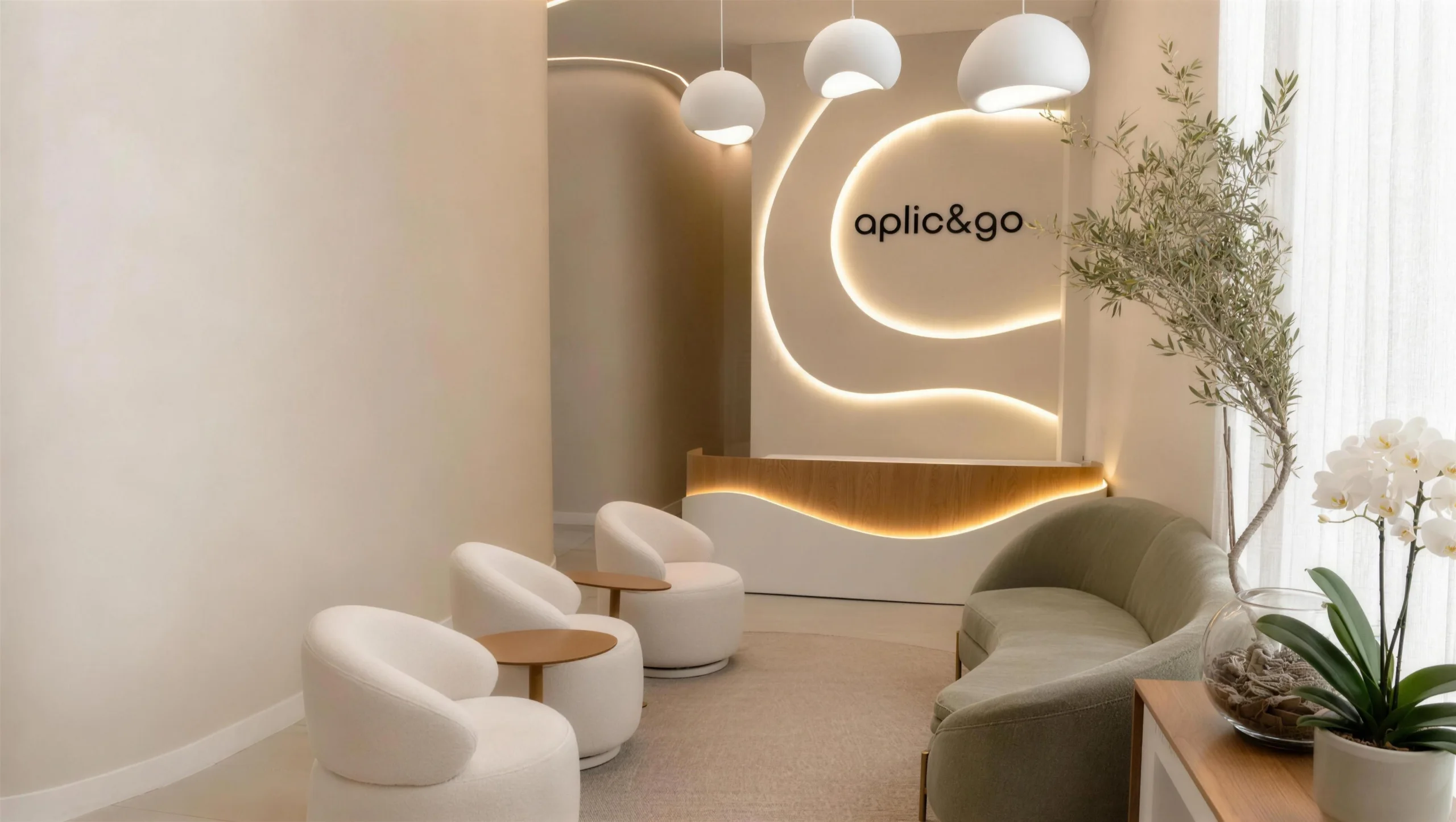 Recepção da Aplic&Go, com luz natural e acabamentos acolhedores
